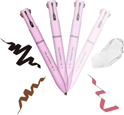 Lápiz 4 En 1 Para Maquillaje: Delineador de Ojos, Cejas, Labios y Rotulador Iluminador