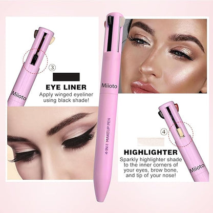 Lápiz 4 En 1 Para Maquillaje: Delineador de Ojos, Cejas, Labios y Rotulador Iluminador
