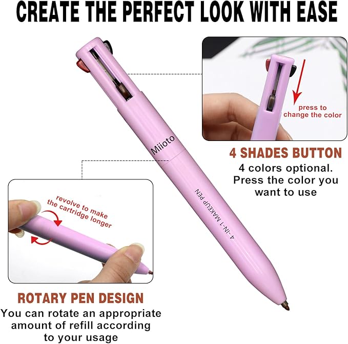 Lápiz 4 En 1 Para Maquillaje: Delineador de Ojos, Cejas, Labios y Rotulador Iluminador