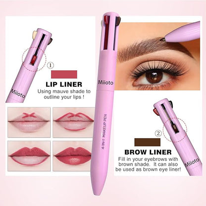 Lápiz 4 En 1 Para Maquillaje: Delineador de Ojos, Cejas, Labios y Rotulador Iluminador