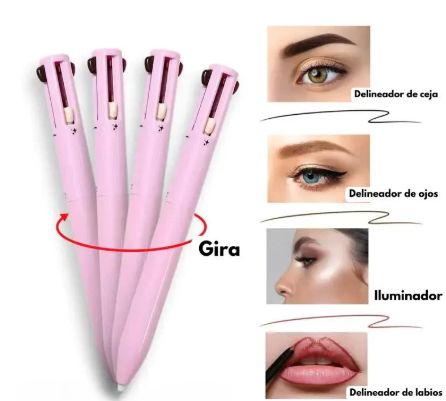 Lápiz 4 En 1 Para Maquillaje: Delineador de Ojos, Cejas, Labios y Rotulador Iluminador