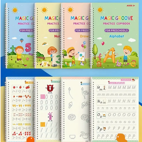 Set 4 cuadernos mágicos de caligrafía reutilizable